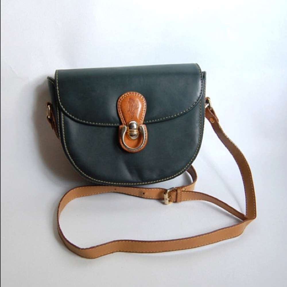 💕HP💕Vintage Green Saddle Bag with Leather Detail
